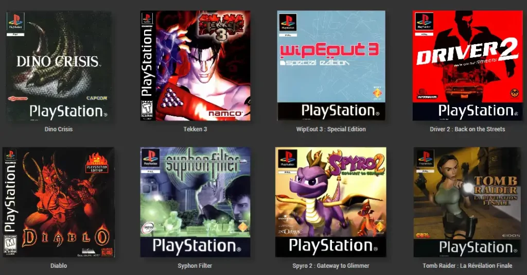 playstation psx tekken 3 dino crisis wipeout 3 Driver 2 Tomb Raider IV Spyro 2 Syphon Filter Diablo